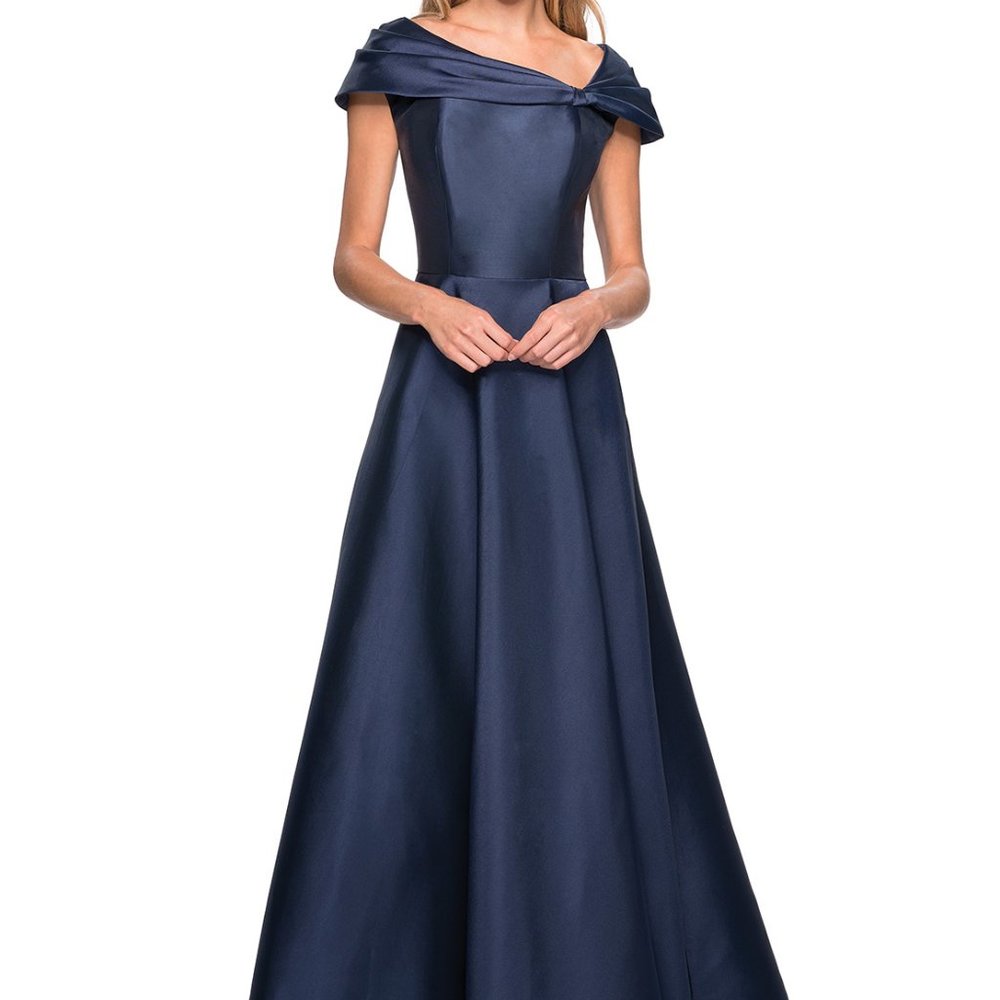 La Femme 26877SC Asymmetric A-line Evening Dress Navy size 8